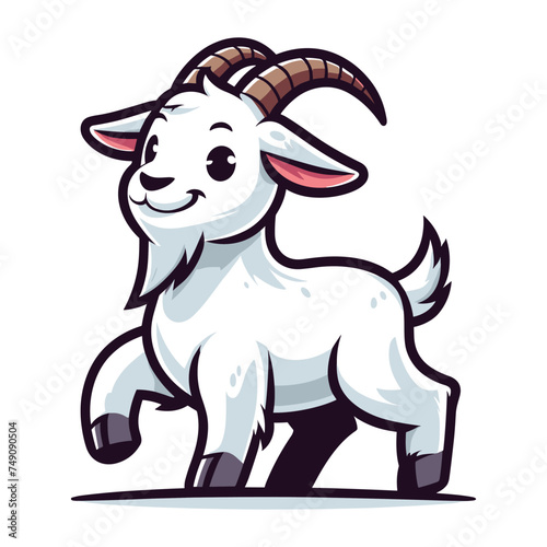 Cute goat full body cartoon mascot character vector illustration, funny adorable farm pet animal goat design template isolated on white background