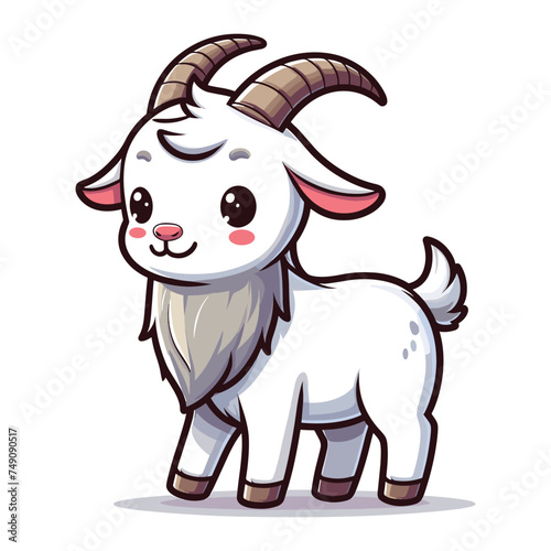 Cute goat full body cartoon mascot character vector illustration, funny adorable farm pet animal goat design template isolated on white background