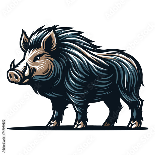 Wild hog boar pig full body design vector illustration  beast animal wildlife template isolated on white background