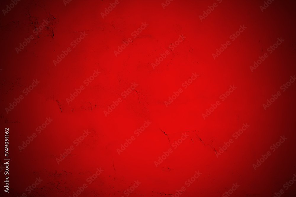 Red cement concrete grunge textured floor background. Ruby wine wall with cracks. Old vintage wide backdrop for design banner - obrazy, fototapety, plakaty 