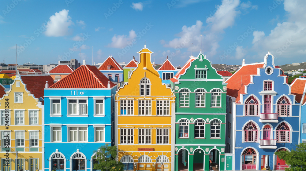 colorful building in Willemstad Curacao, street in the city colorful house