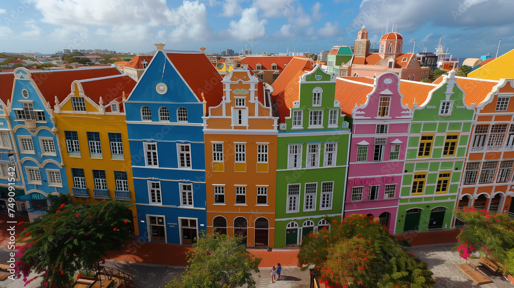 Fototapeta premium colorful building in Willemstad Curacao, street of colorful houses