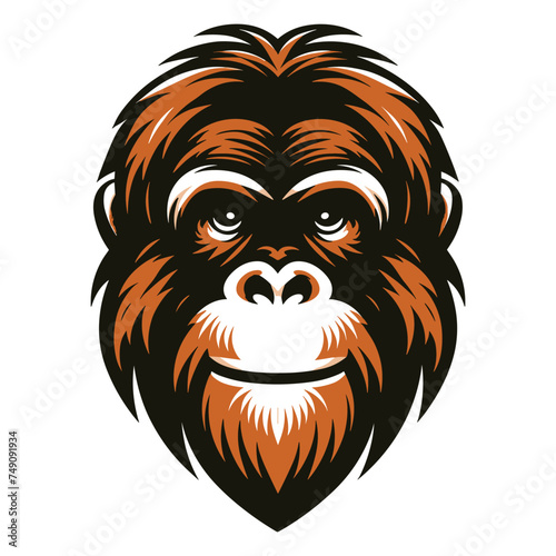 Wild orangutan primate head face vector illustration, orangutan monkey ape logo design template isolated on white background