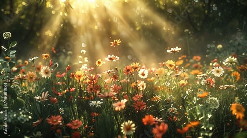 flowers in the meadow in the sunlight