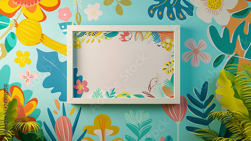 frame with flowers and leaves