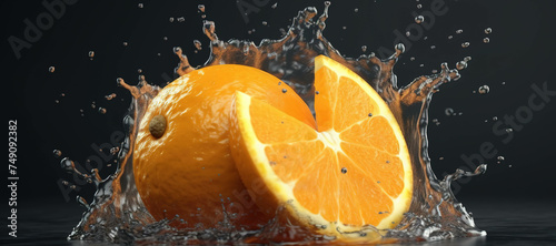 fresh orange fruits with water splash 72