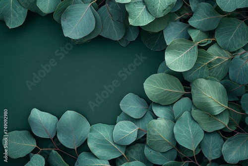 Group of Green Leaves on Dark Green Background