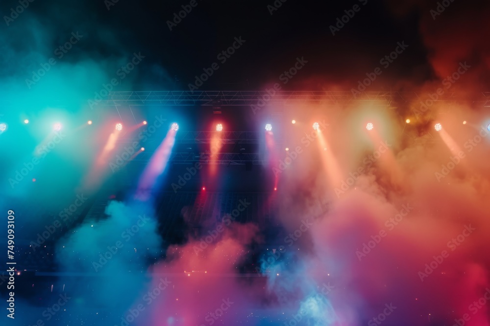 Stage with bright lighting and smoke at a concert