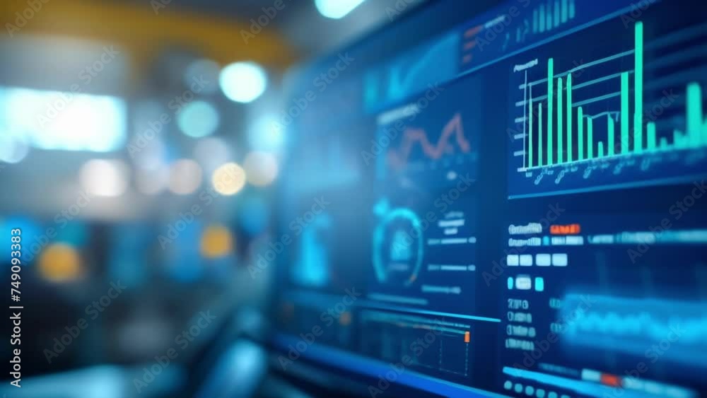 A closeup of a dashboard display in a control room shows a live feed of data points and trends from a multitude of IIoT devices enabling operators to quickly make datadriven