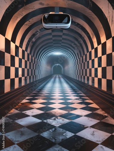 Black and White Checkered Floor in a Tunnel