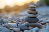 Zen stone stack on pebble background