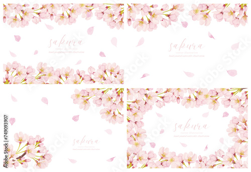 水彩で描いた満開の桜の背景素材