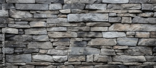 This black and white image showcases a weathered and textured stone wall. The contrast between the light and dark tones emphasizes the ruggedness of the walls surface.