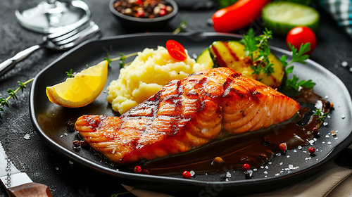 Closeup of a very tasty grilled salmon,