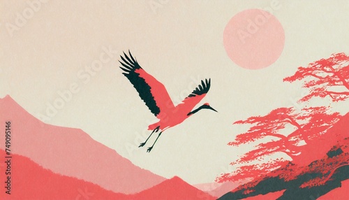 おめでたい鶴のイラスト背景（和風イメージ）