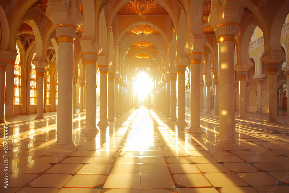 mosque interior with shining light