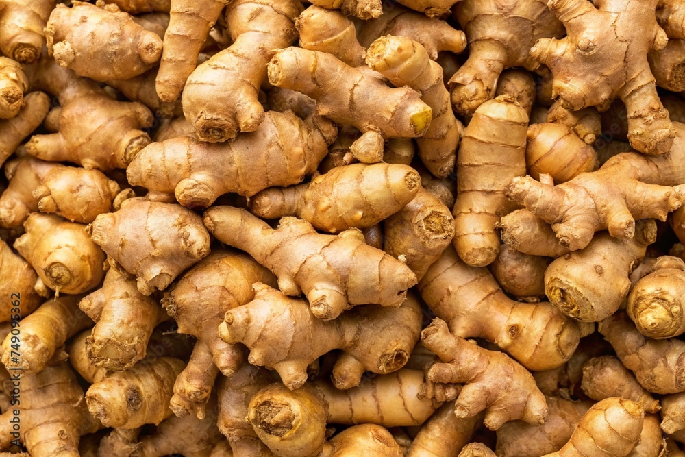 Close-up texture of fresh ginger roots - perfect for food backgrounds, recipes, and natural designs Close-up texture of fresh ginger roots - perfect for food backgrounds, recipes, and natural designs
