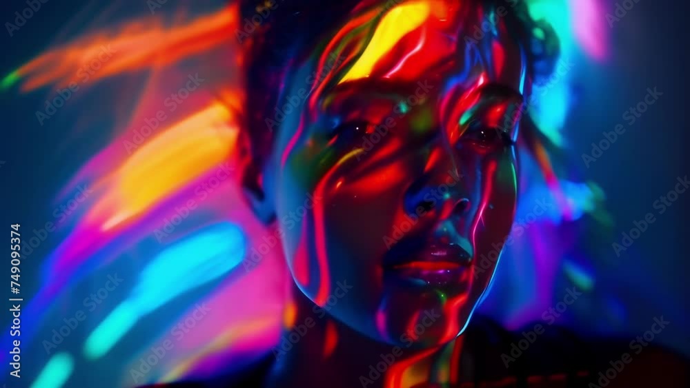 A hologram that plays with light and movement as the artists selfportrait shifts and transforms reflecting their fluid and everchanging identity. A hologram that plays with light and movement as the artists selfportrait shifts and transforms reflecting their fluid and everchanging identity.