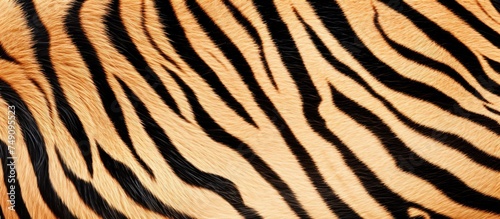 This close-up view showcases the unique black and white striped skin pattern of a zebra. The intricate design and texture of the animals skin are highlighted in great detail.
