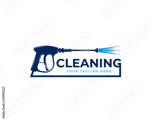 Pressure washing gun logo template. Cleaning vector design. Tools illustration