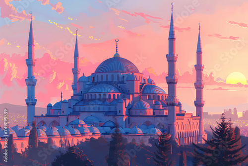 the blue mosque at sunset photo