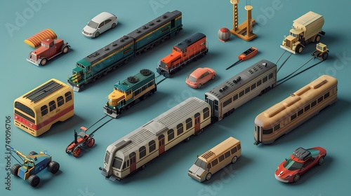 Train in the city, train on the street, train on the railway with technology, transportation equipment, toy, circuit board, music, and vehicle components