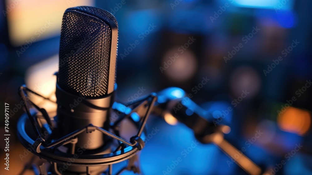 Studio microphone capture clarity sound at studio music background Studio microphone capture clarity sound at studio music background