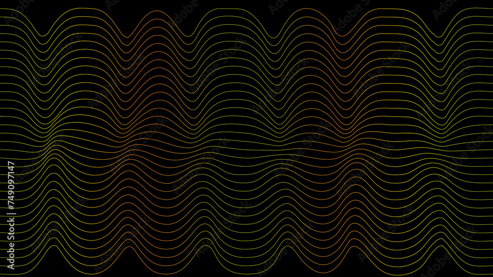 Ilustración digital de ondas de sonido o efecto psicodélico en degradado de colores perfecto para fondo de pantalla de computadora.  - obrazy, fototapety, plakaty 