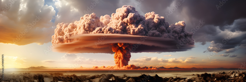 Terrifying Beauty: A Powerful Atomic Bomb Explosion Frozen in Time. - obrazy, fototapety, plakaty 
