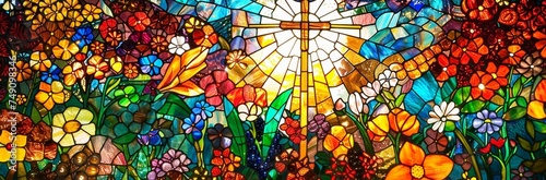 A Radiant Display of Faith and Renewal: The Intricate Easter Motif Adorning the Stained Glass Window Shimmers with Life photo