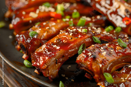 Barbecue pork ribs slathered in sweet savory and sticky barbecue sauce 