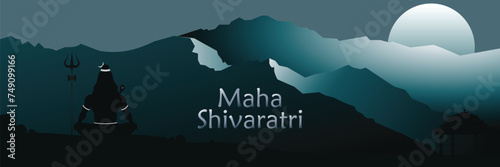 illustration of Lord Shiva meditation pose on full moon light.