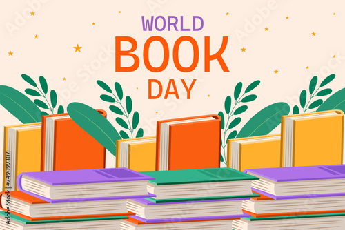 world book day background illustration in flat style design vector