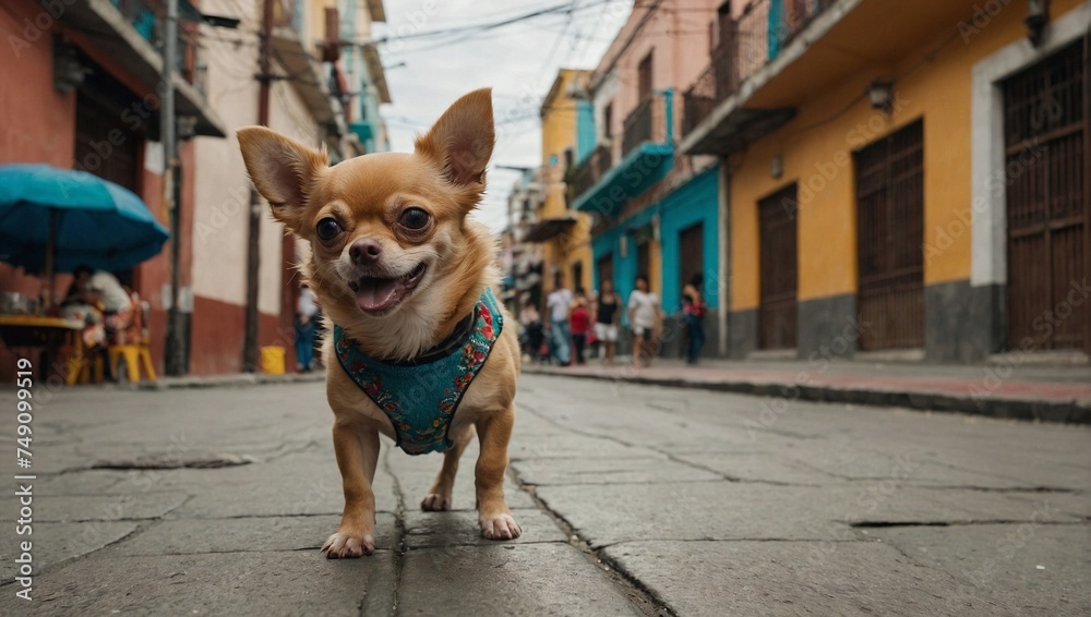 Tan Chihuahua dog on the streets of a Mexican neighborhood Tan Chihuahua dog on the streets of a Mexican neighborhood