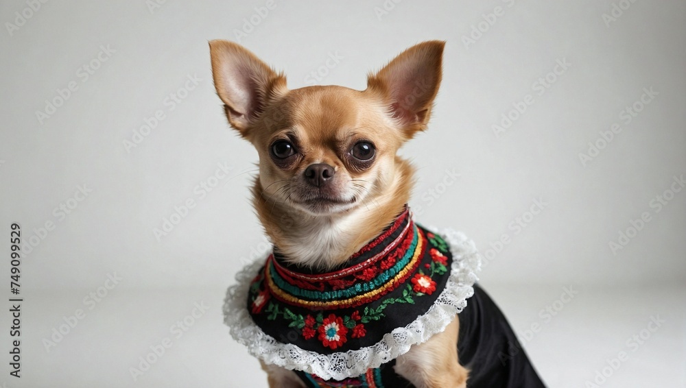 Chihuahua Dog in Traditional Mexican Clothing