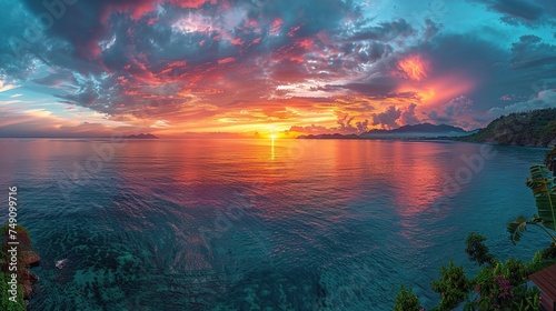 panorama of sea sunset, the view of the ocean sunrise, sunset at sea, tropical sunset