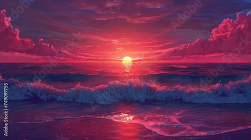 panorama of sea sunset, the view of the ocean sunrise, sunset at sea, tropical sunset © INK ART BACKGROUND