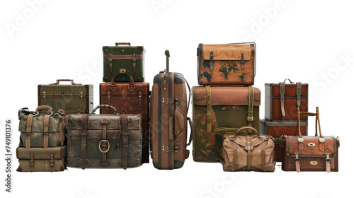 Suitcases and other accessories isolated on transparent and white background.PNG image.