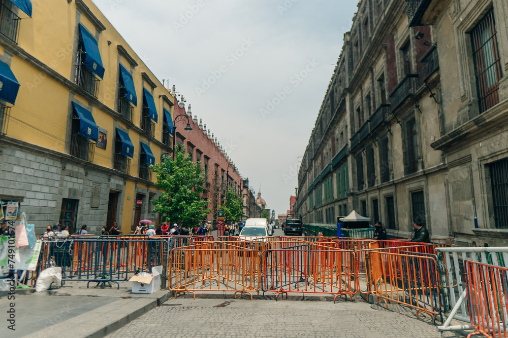 blocked off street in the center of Mexico City, mexico - dec 2th 2023