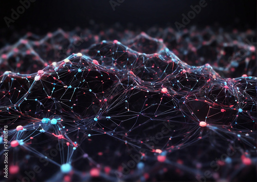 Concept of AI technology Cyber big data flow. Blockchain data fields. Network line connect stream, 3D illustration. Generative AI