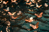 Metallic Butterflies Adrift on Gleaming Waters Gold  Sparkles  Bokeh
