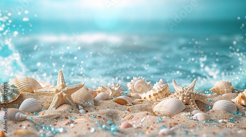 Sea sand with starfish and shells