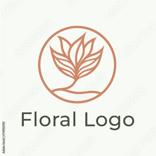 Feminine logo flower in simple minimal linear style. Vector floral emblem and icon © Fukuro