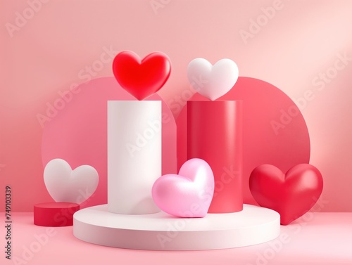 3d podium valentine day background pink