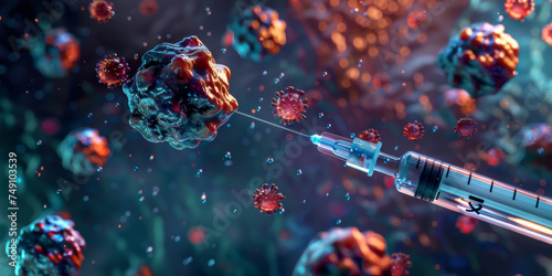a syringe is flowing around a group of small tumors, generative AI photo