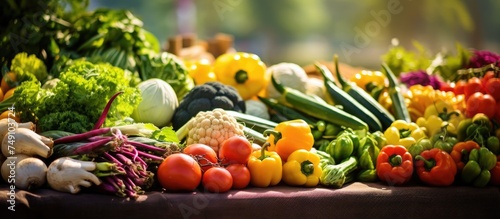 A diverse assortment of fresh vegetables fills a table, showcasing the vibrant colors and textures of produce. From leafy greens to root vegetables, each item symbolizes the bounty of a farmers market