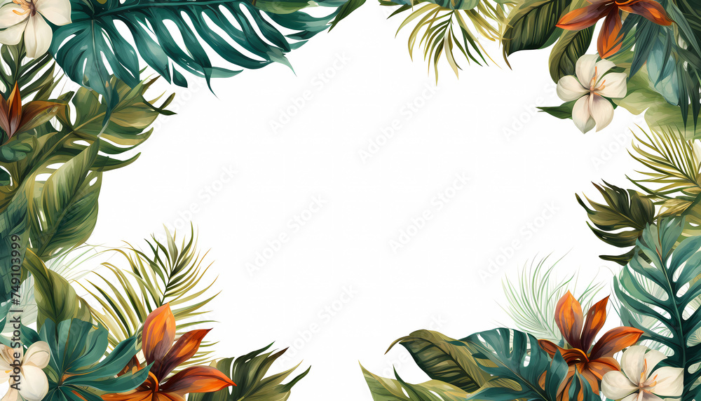 background with tropical plants frame