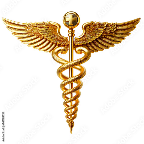 gold caduceus medical symbol icon isolated on transparent background PNG Image photo