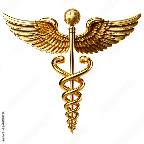 gold caduceus medical symbol icon isolated on transparent background PNG Image photo