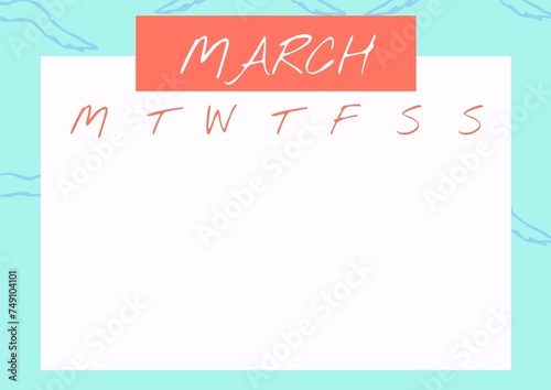 Promoting organization, a minimalist March calendar template with a serene color palette
